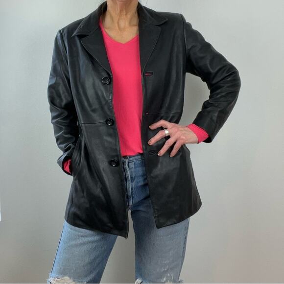 Alfani Womens Black Leather Jacket Longline Below Waist Classic Neutral Medium - Picture 1 of 10